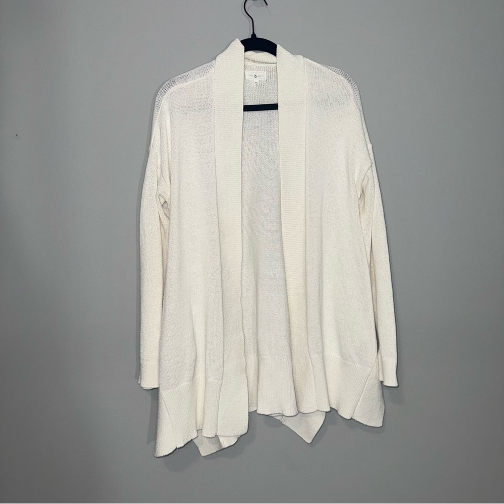 Lou & Grey Cream Open Front Cardigan Womens ML Textured Knit Shawl Collar